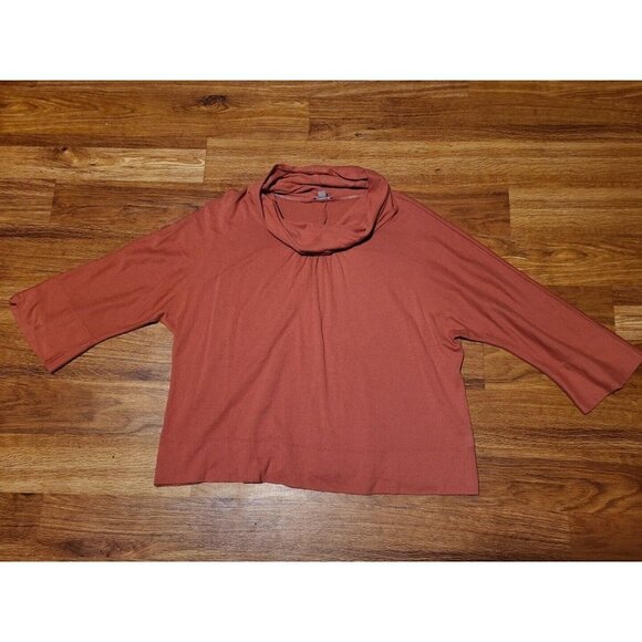 J Jill Cotton Blend Rust‎ Color Batwing Sleeve Mock Turtleneck Boxy Top Size M - Picture 1 of 6